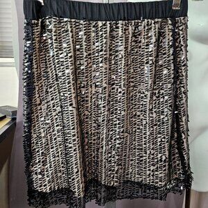 Massimo Target Womens Mini Skirt S Black Peach Sequin Sheer Lined Pull On Party